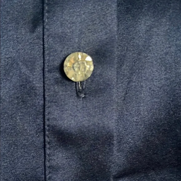 Bebe Blue Button Down Shirt with Notched Collar and Ruched Sleeves - Picture 2 of 4